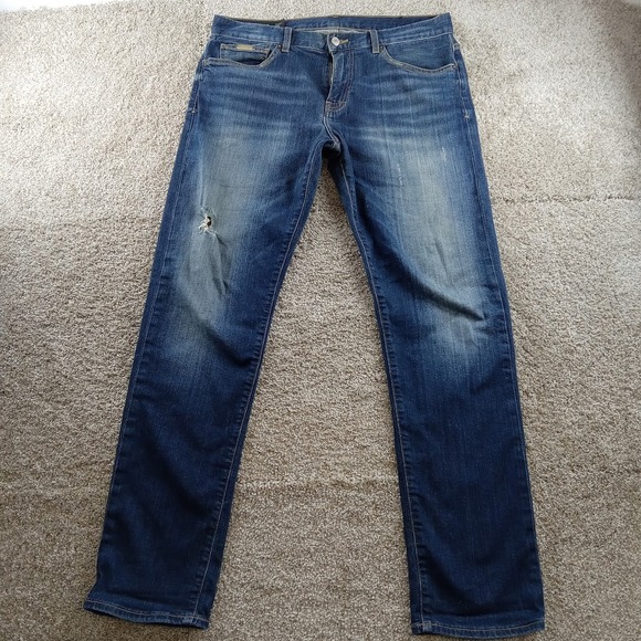 Armani Exchange Jeans Mens 33x32 Blue Classic Straight Leg Distressed‎ Stretch - Picture 1 of 14